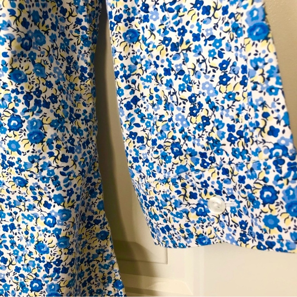L.L. Bean Blue and Yellow Ditsy Floral Button Down Shirt - Picture 3 of 7
